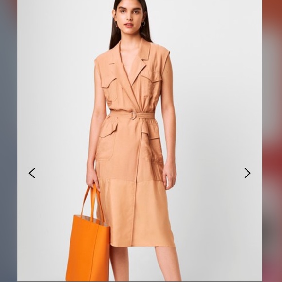 Tan Nude Wrap Belted Midi Dress Size 10 - Picture 4 of 10